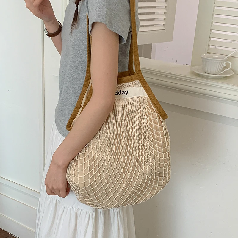 Bolso de hombro ligero y hueco - Crochet Market Bag reseña y precio